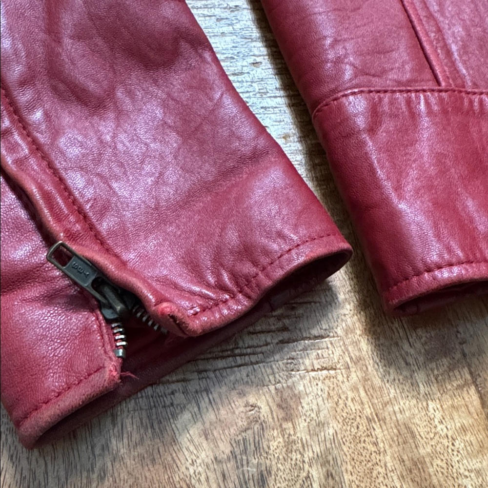 Kathy Ireland genuine leather red vintage zipper jacket - Picture 4 of 9